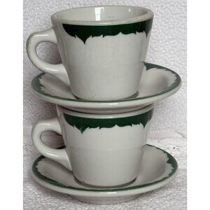 Vintage Shenango China Green Everglades Restaurant Ware Cups Saucers Set Of 2